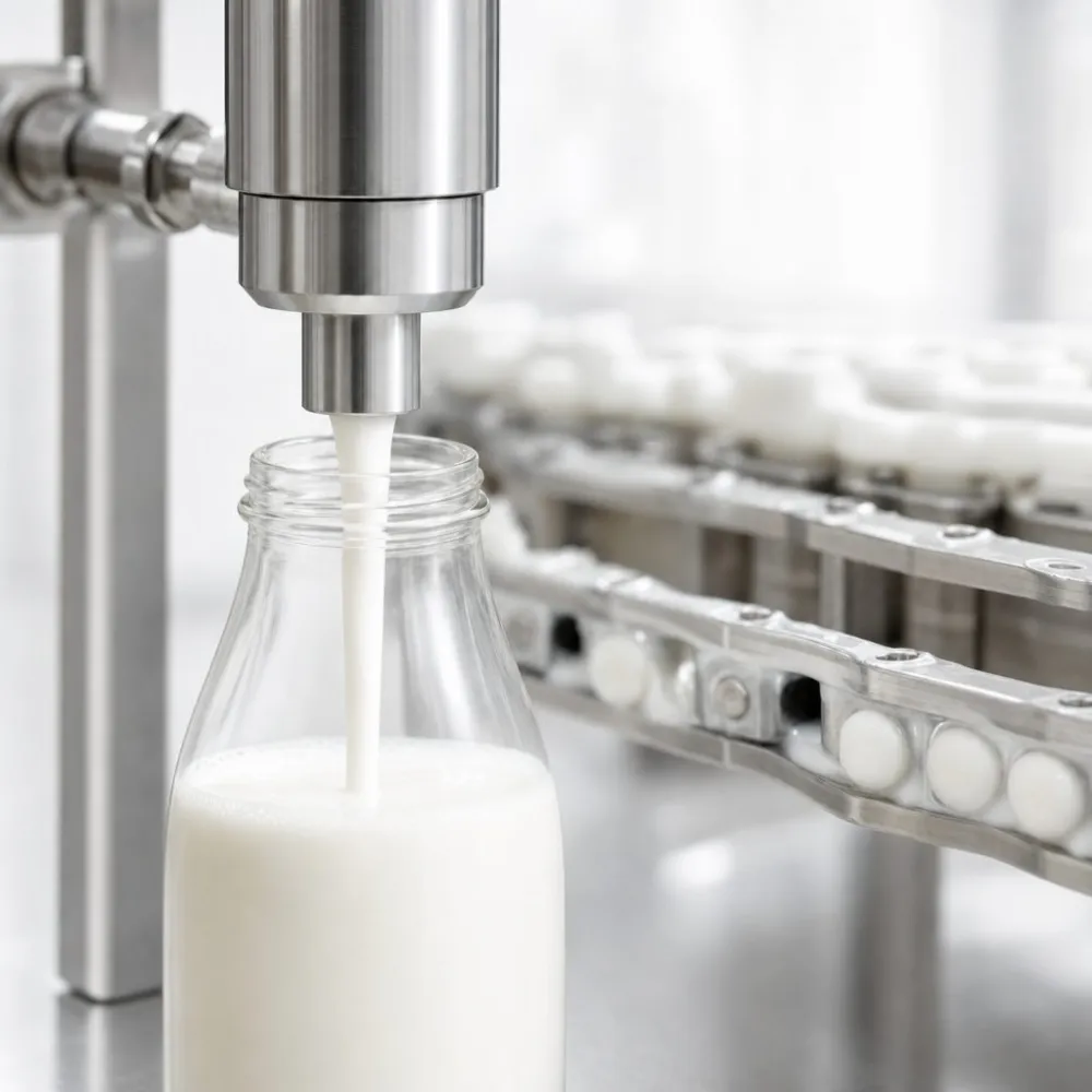Envase de leite em linha automatizada