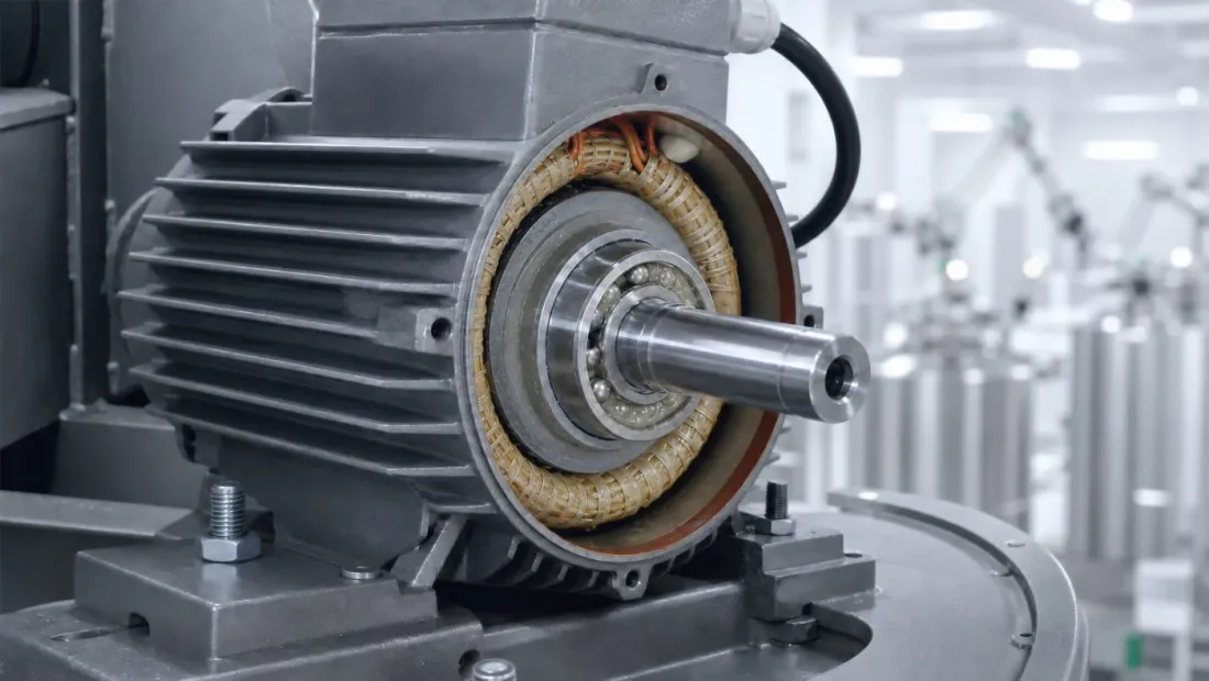 Rolamento de motor elétrico em ambiente industrial