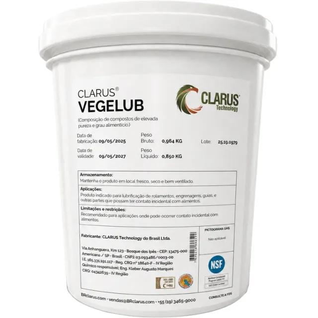 Pote de graxa CLARUS VEGELUB grau alimentício