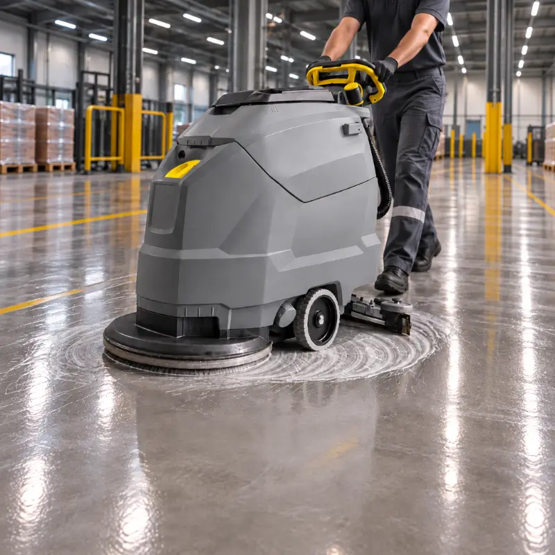 Piso industrial limpo em galpão